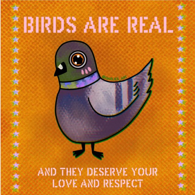 I've been feeling passionate about how pigeons are treated lately. I also had the unique experience of trying to explain the "birds aren't real" conspiracy theory to my mom and younger brother the other day. This little illustration is the result of these two things :)

 #graphicdesign #digitalartist #digitalart #illustration #montanaartist #illustrator #pigeonlove #birdsarentreal #consipracy