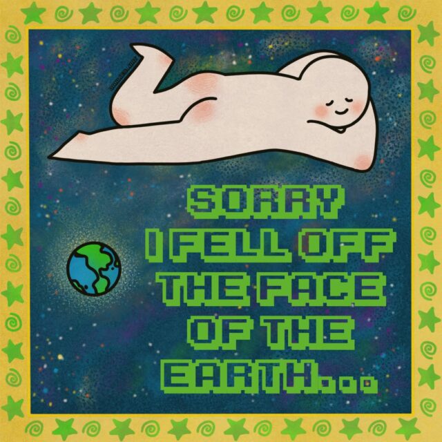 🌍This phrase always knocks around my brain when I'm isolating and recharging after a lot of socialization. I have to phase into the void for a bit before my brain works again. I did this sketch in the middle of the night recently which was the inspiration. :)

 #graphicdesign #digitalartwork #digitalartist #illustration #montanaartist #illustrator