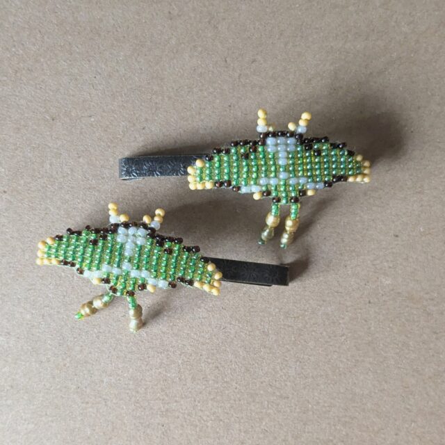 Another pair of hair clips that I made for myself! These ones are luna moths, and are probably the ones that I wear the most often. Cute!

 #beadingaddict #beadingart #handmadecrafts #handmade #montanaartist