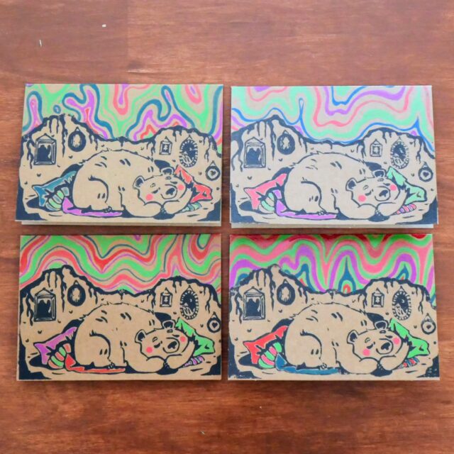 I made these cards for Christmas this year for my friends and family! I love how they turned out, but I'm still working out some kinks with the stamp so these exact designs probably won't be available to purchase. It just makes them extra special gifts though!

 #graphicdesigner #handmadecrafts #conceptartist #conceptart #illustration #greetingcards #folkartist #colorfulprints #montanaartist #illustrator #linostamps